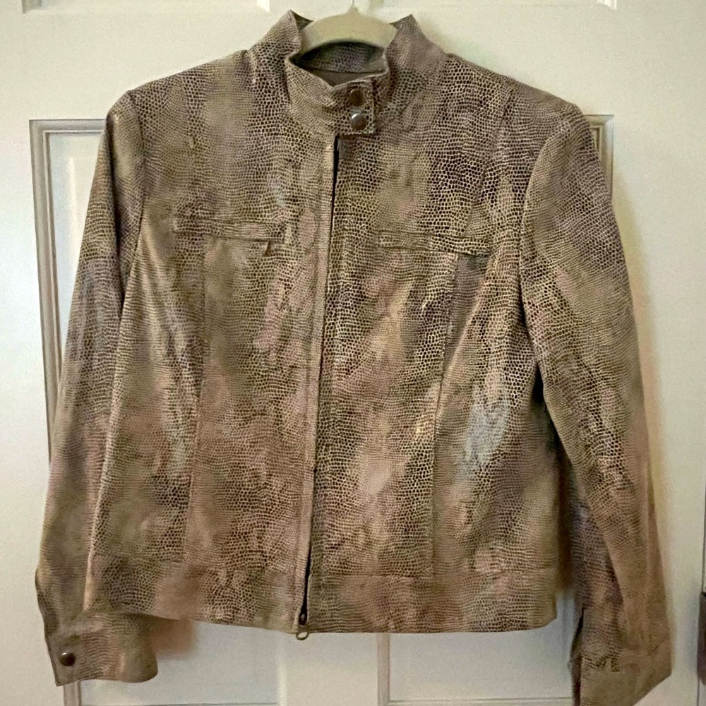 Alfani Tan Leather Jacket Snake Skin Print Jacket